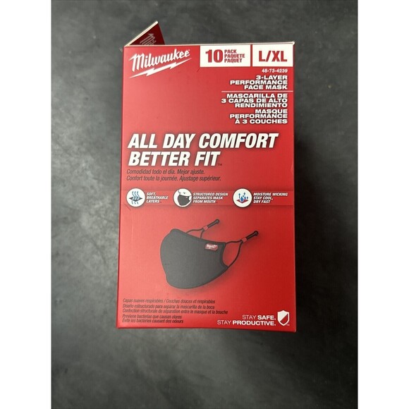 10 PACK Milwaukee 48-73-4239 Large/X-Large Black Reusable Performance Face Mask - Picture 5 of 5
